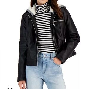Jou Jou Faux leather faux fur lined moto jacket Junior size large /Women small